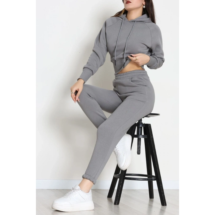 Üç İplik Crop Eşofman Takımı Antrasit - 70778.1878.