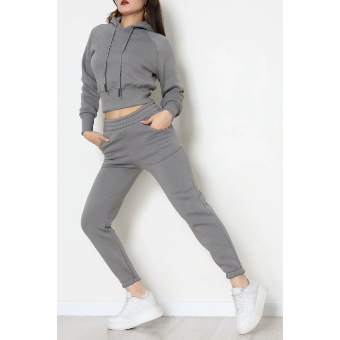 Üç İplik Crop Eşofman Takımı Antrasit - 70778.1878.