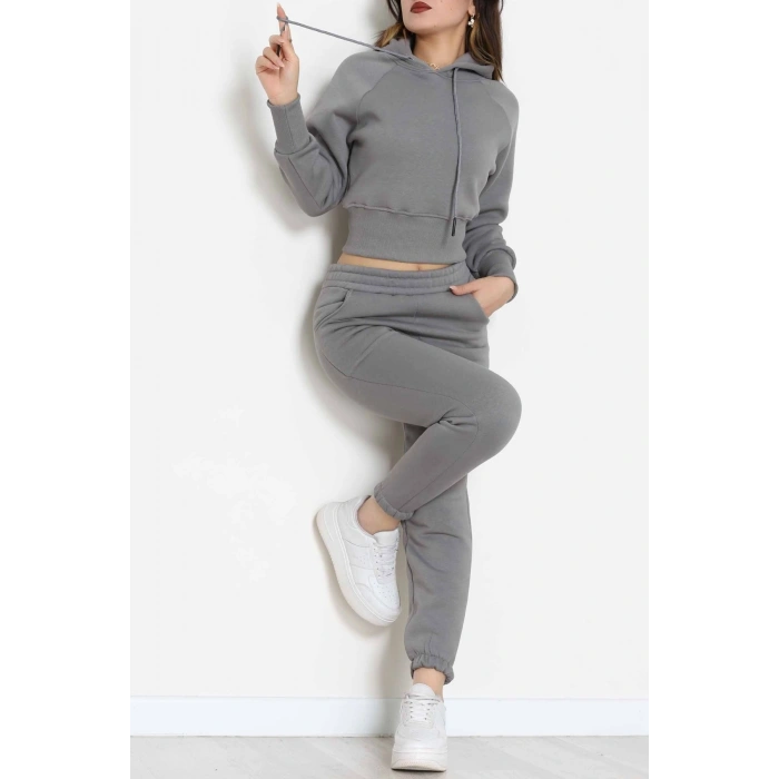 Üç İplik Crop Eşofman Takımı Antrasit - 70778.1878.