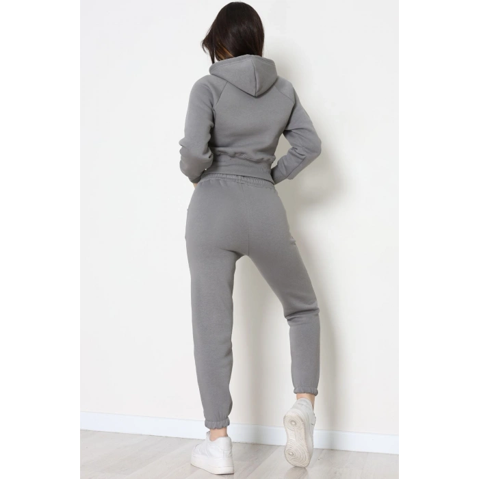 Üç İplik Crop Eşofman Takımı Antrasit - 70778.1878.