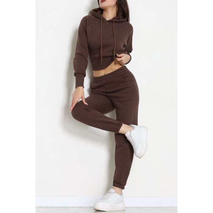 Üç İplik Crop Eşofman Takımı Kahve - 70778.1878.