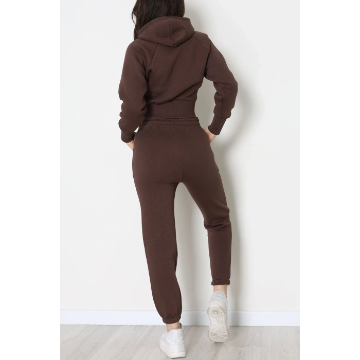 Üç İplik Crop Eşofman Takımı Kahve - 70778.1878.