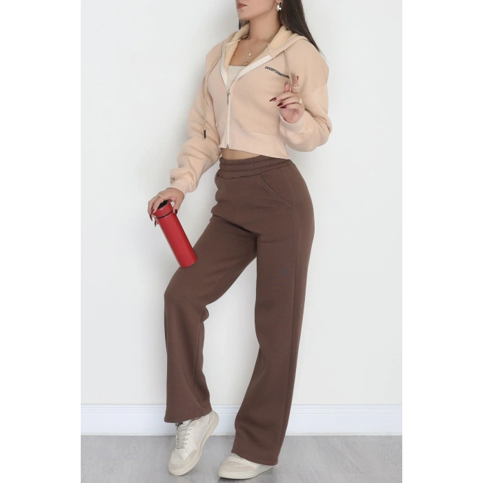 Üç İplik Palazzo Eşofman Altı Açıkkahve - 20970.1878.