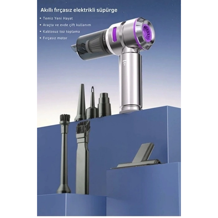 Üflemeli Şarjlı Araç Mini El Süpürgesi 20.000 Pa Emiş Güçlü 4in1 Araba Süpürgesi Hl-121