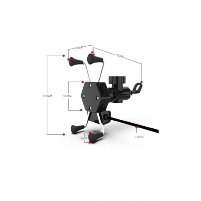 Usb Şarjlı Ayna Bağlantılı Motosiklet Telefon Tutucu Motor Tutacağı