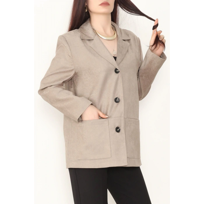 Üstten Takma Cep Süet Ceket Bej - 6291.424.