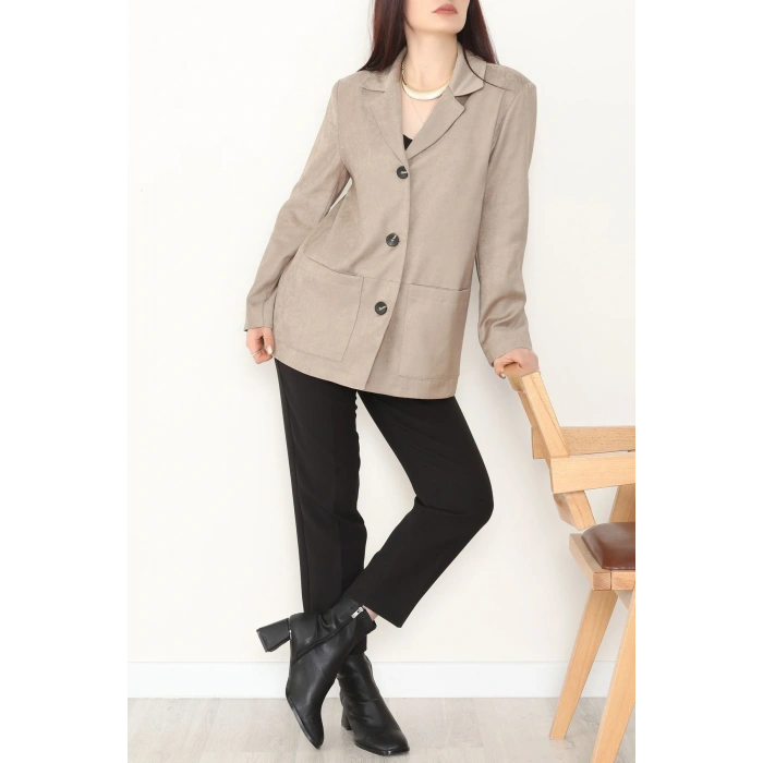 Üstten Takma Cep Süet Ceket Bej - 6291.424.