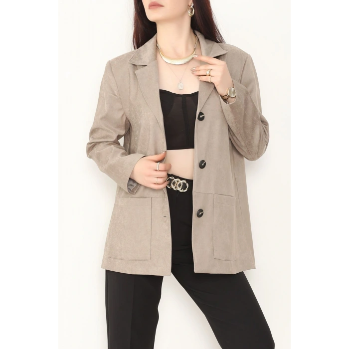 Üstten Takma Cep Süet Ceket Bej - 6291.424.