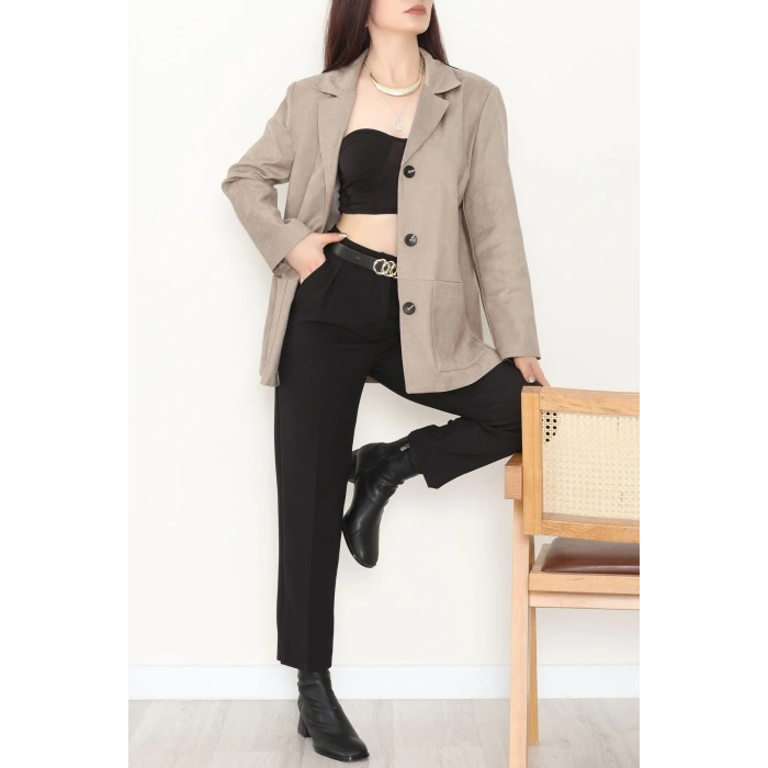 Üstten Takma Cep Süet Ceket Bej - 6291.424.