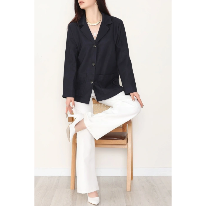 Üstten Takma Cep Süet Ceket Lacivert - 6291.424.