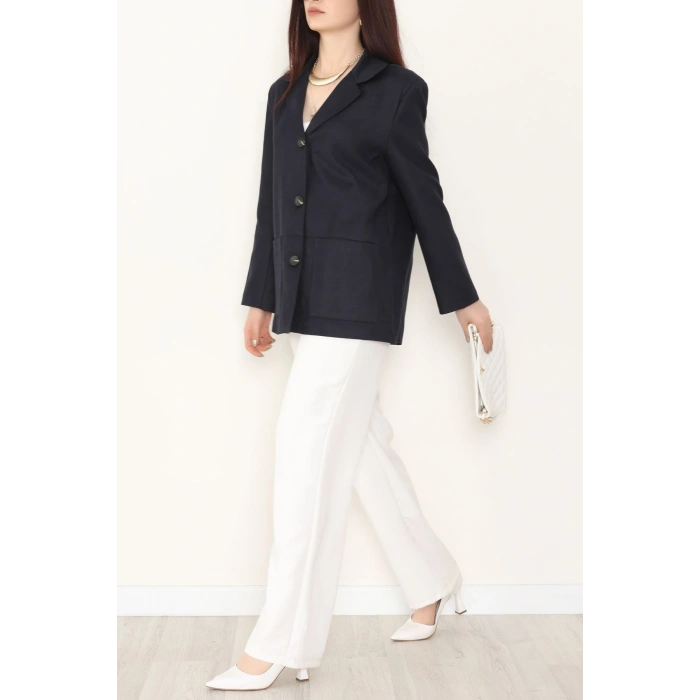 Üstten Takma Cep Süet Ceket Lacivert - 6291.424.