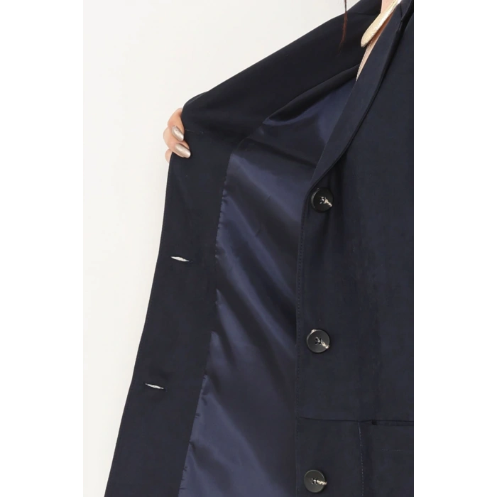 Üstten Takma Cep Süet Ceket Lacivert - 6291.424.