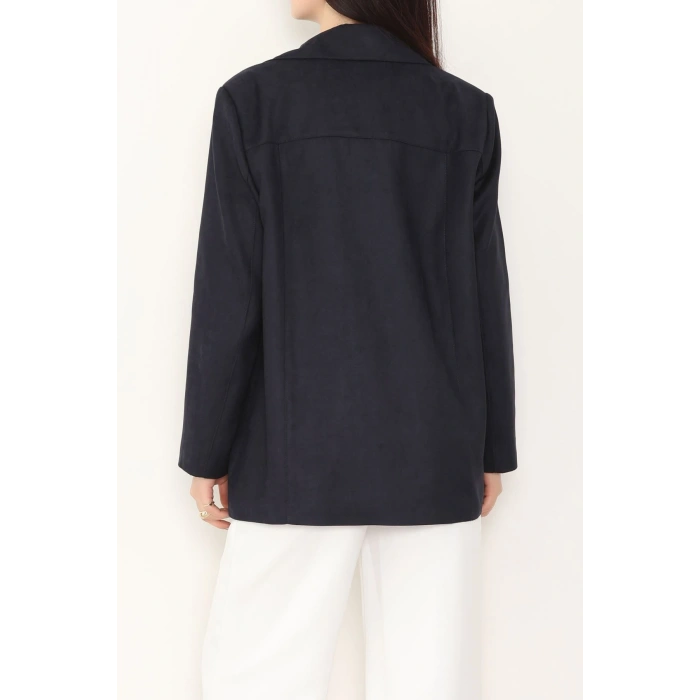 Üstten Takma Cep Süet Ceket Lacivert - 6291.424.