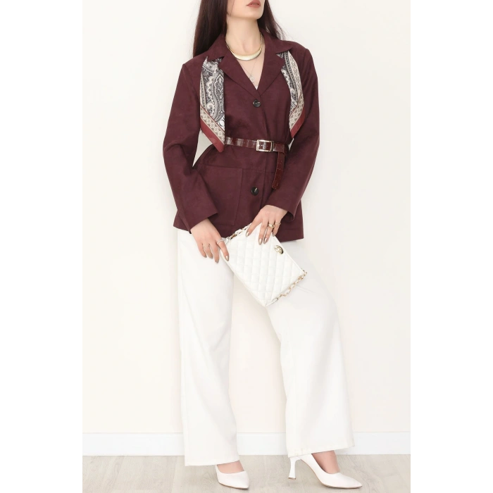 Üstten Takma Cep Süet Ceket Mürdüm - 6291.424.