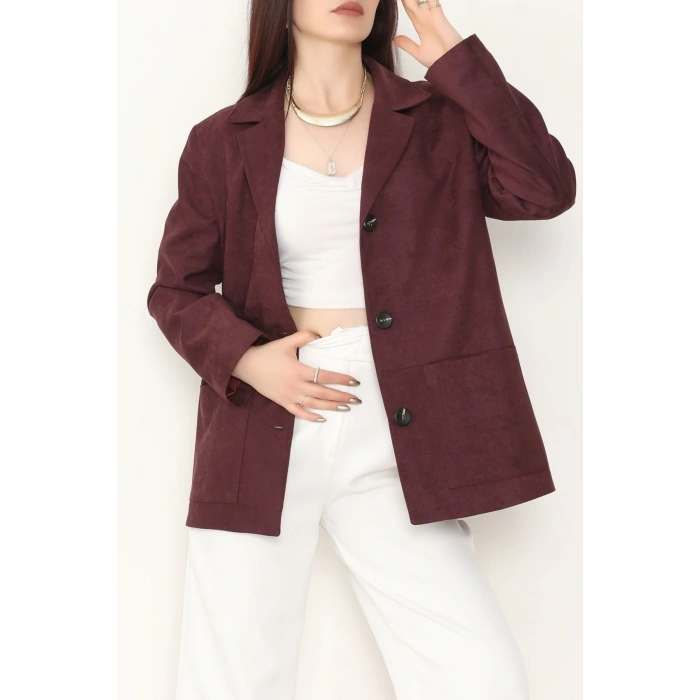 Üstten Takma Cep Süet Ceket Mürdüm - 6291.424.