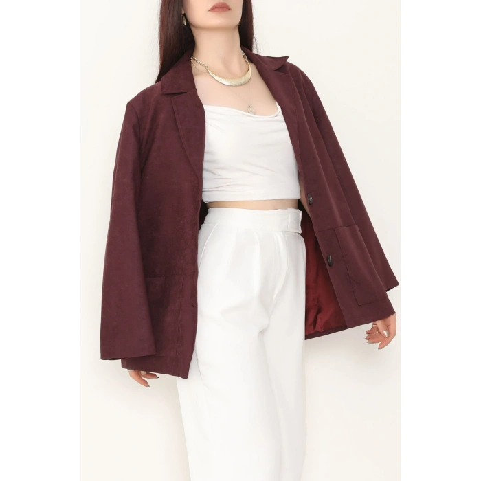 Üstten Takma Cep Süet Ceket Mürdüm - 6291.424.