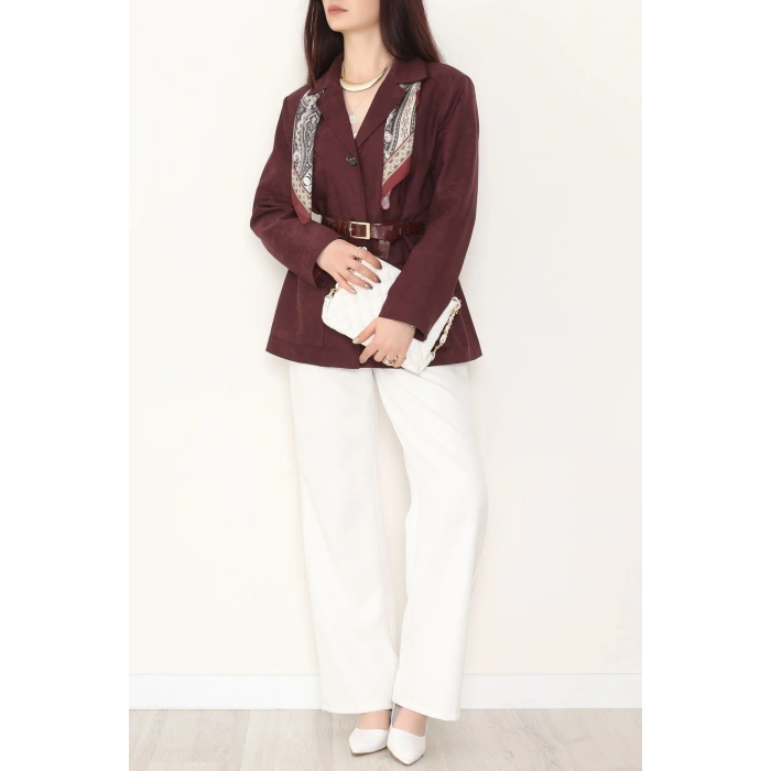 Üstten Takma Cep Süet Ceket Mürdüm - 6291.424.