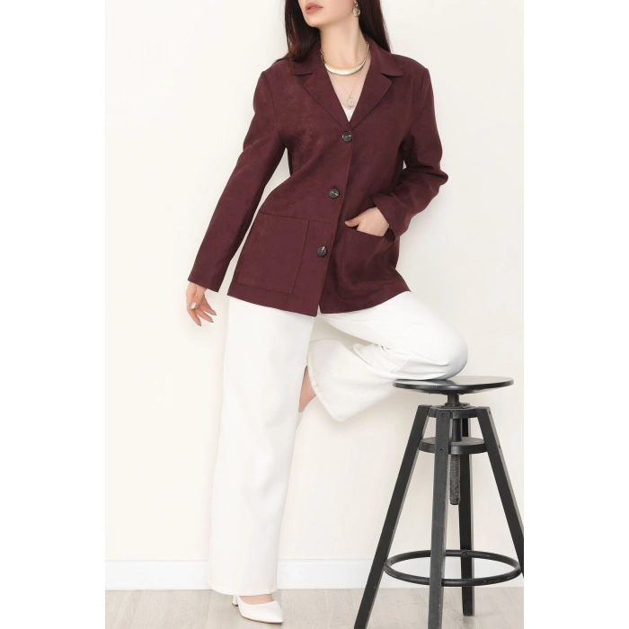 Üstten Takma Cep Süet Ceket Mürdüm - 6291.424.