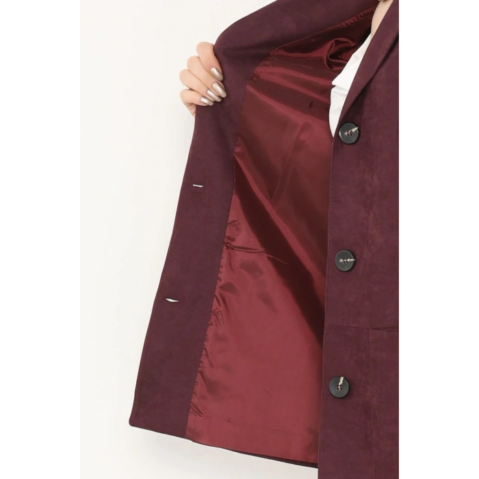 Üstten Takma Cep Süet Ceket Mürdüm - 6291.424.