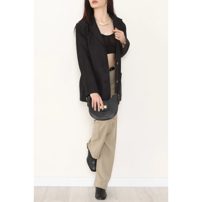 Üstten Takma Cep Süet Ceket Siyah - 6291.424.