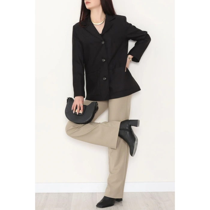 Üstten Takma Cep Süet Ceket Siyah - 6291.424.