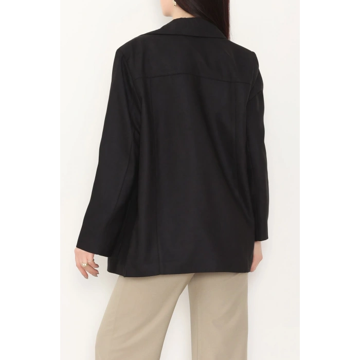 Üstten Takma Cep Süet Ceket Siyah - 6291.424.