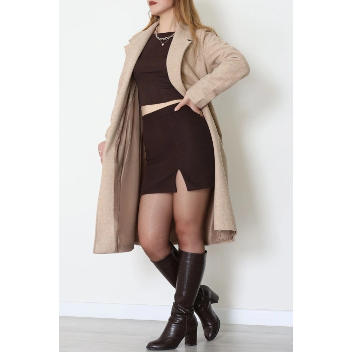 Uzun Astarlı Kaşe Kaban Bej - 4001.1839.