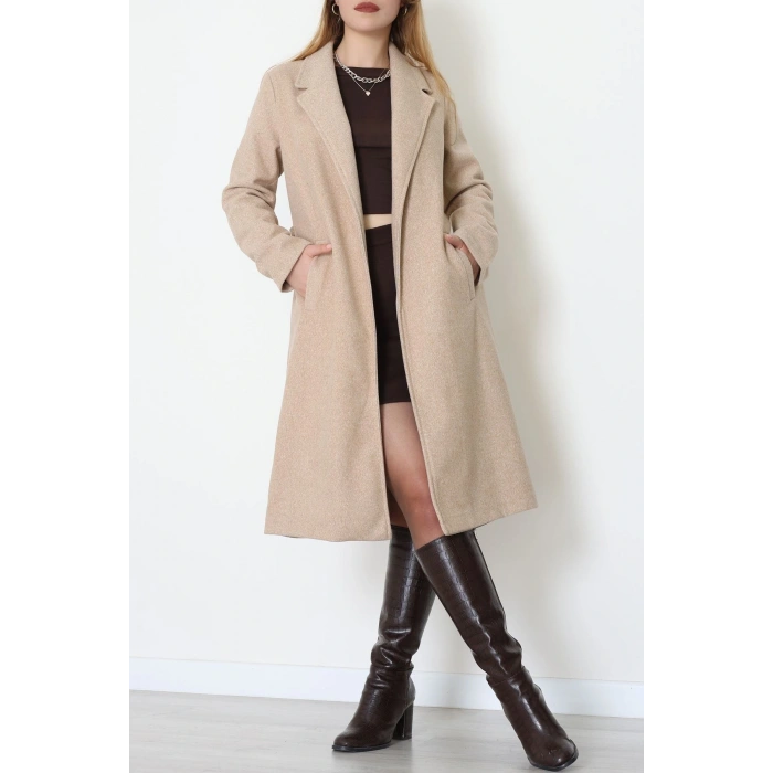Uzun Astarlı Kaşe Kaban Bej - 4001.1839.