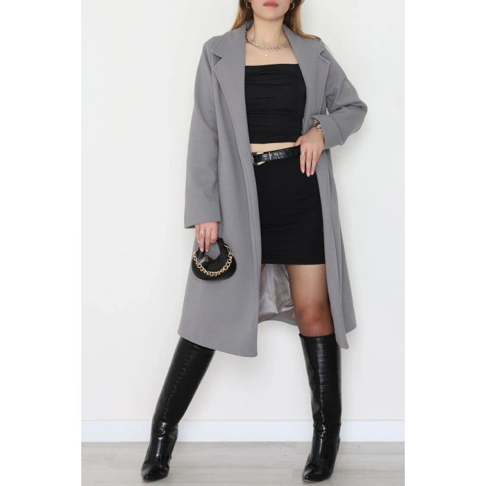 Uzun Astarlı Kaşe Kaban Gri - 4001.1839.
