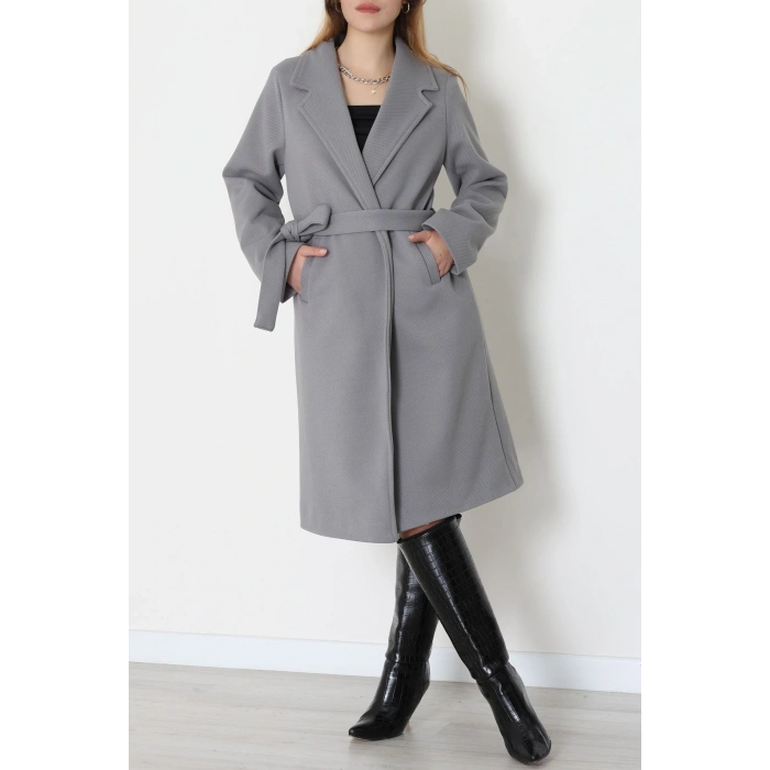 Uzun Astarlı Kaşe Kaban Gri - 4001.1839.