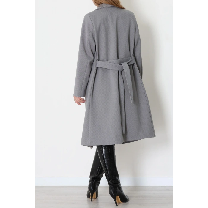 Uzun Astarlı Kaşe Kaban Gri - 4001.1839.