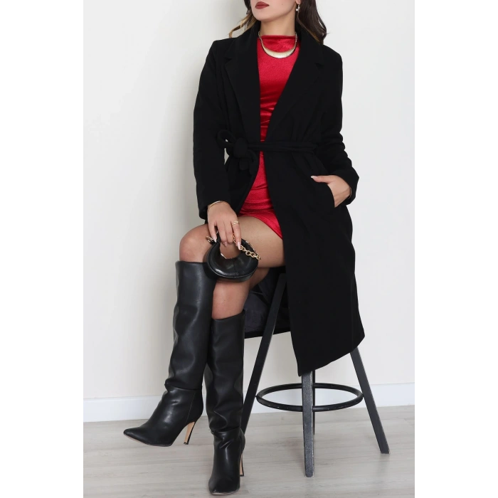 Uzun Astarlı Kaşe Kaban Siyah - 4001.1839.