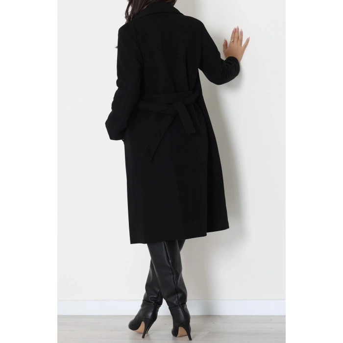 Uzun Astarlı Kaşe Kaban Siyah - 4001.1839.