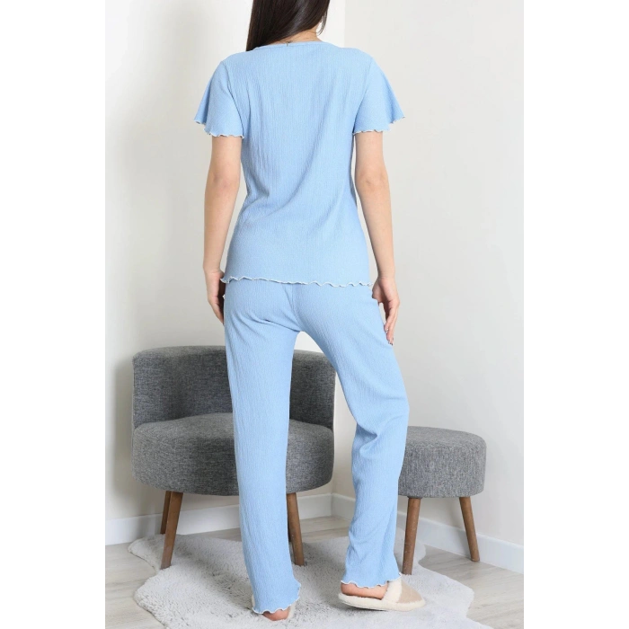 V Yaka Bürümcük Pijama Takımı Mavi - 52340.2159.