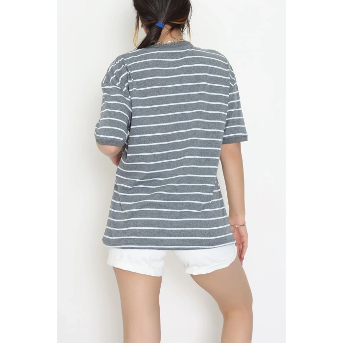 V Yaka Çizgili Rejenere Süprem Tişört Antrasitbeyaz - 602.1567.