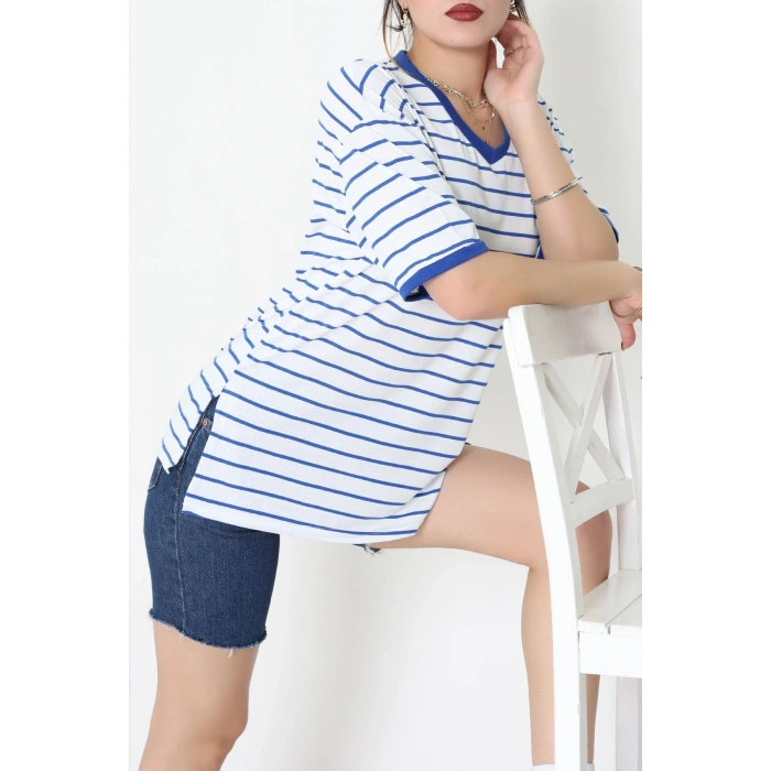 V Yaka Çizgili Rejenere Süprem Tişört Beyazsaks - 602.1567.