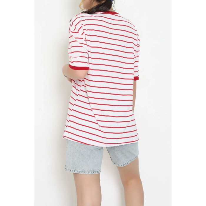 V Yaka Çizgili Rejenere Süprem Tişört Ekrukırmızı - 602.1567.