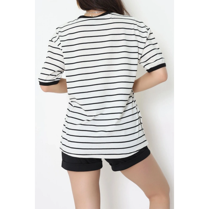 V Yaka Çizgili Rejenere Süprem Tişört Ekrusiyah - 602.1567.