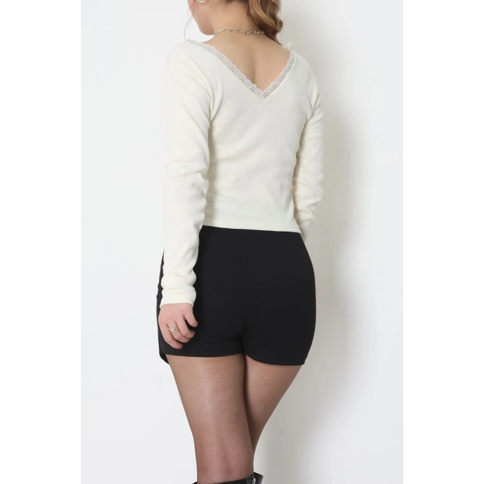 V Yaka Dantelli Kaşkorse Body Krem - 70788.599.