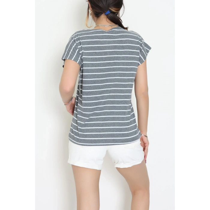 V Yaka Fermuarlı Rejenere Süprem Tişört Antrasitbeyaz - 600.1567.