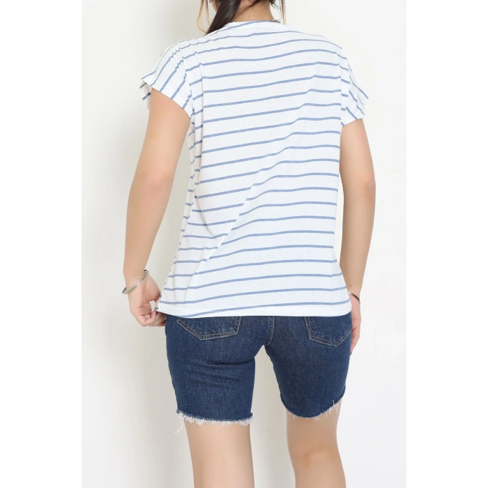 V Yaka Fermuarlı Rejenere Süprem Tişört Beyazmavi - 600.1567.