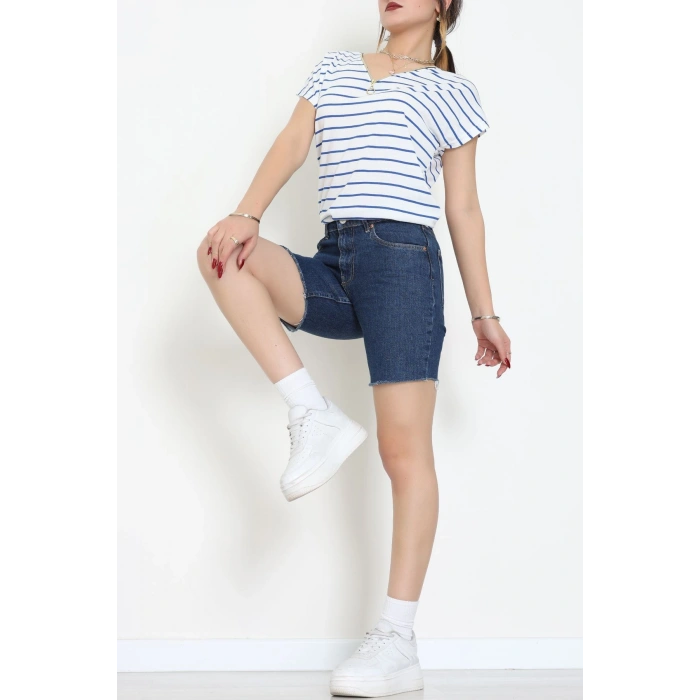 V Yaka Fermuarlı Rejenere Süprem Tişört Beyazsaks - 600.1567.