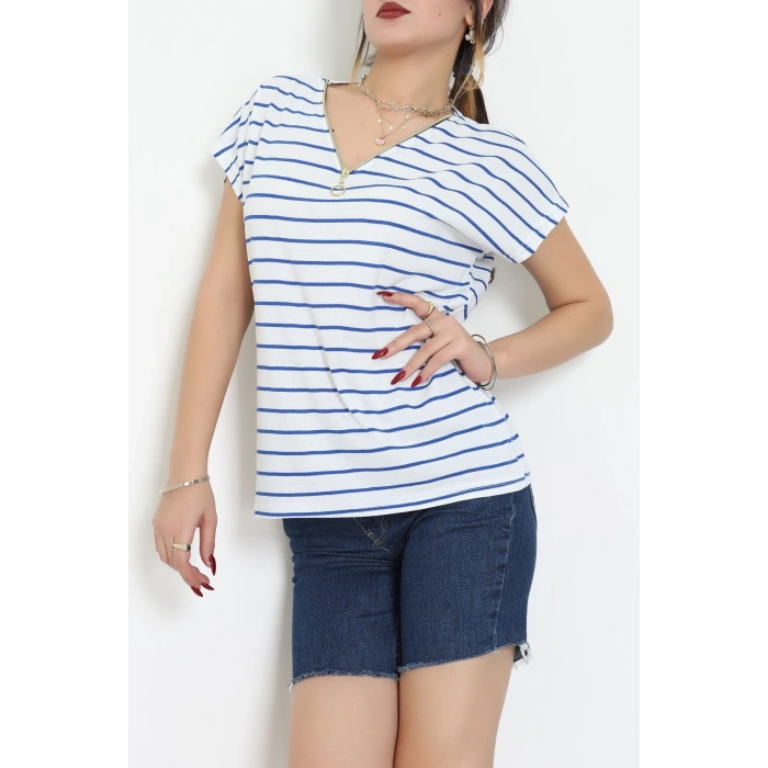 V Yaka Fermuarlı Rejenere Süprem Tişört Beyazsaks - 600.1567.