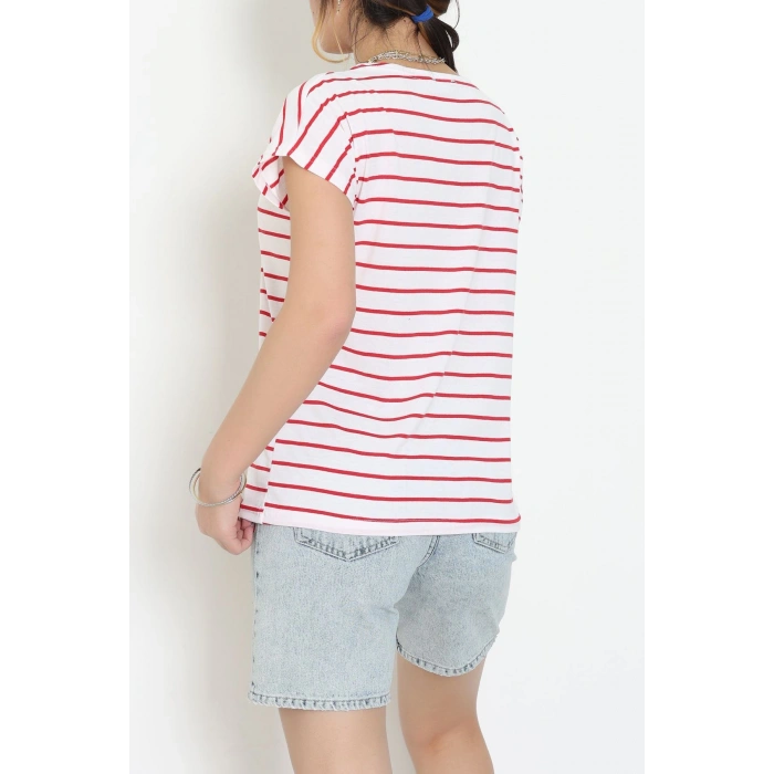 V Yaka Fermuarlı Rejenere Süprem Tişört Ekrukırmızı - 600.1567.