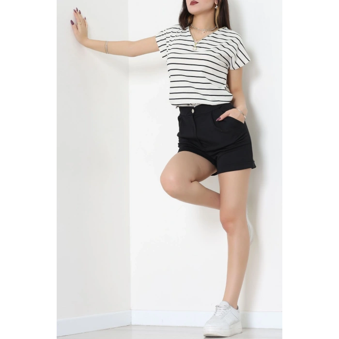 V Yaka Fermuarlı Rejenere Süprem Tişört Ekrusiyah - 600.1567.