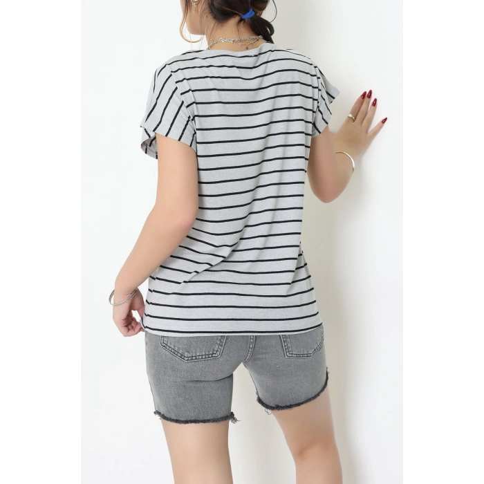 V Yaka Fermuarlı Rejenere Süprem Tişört Grisiyah - 600.1567.