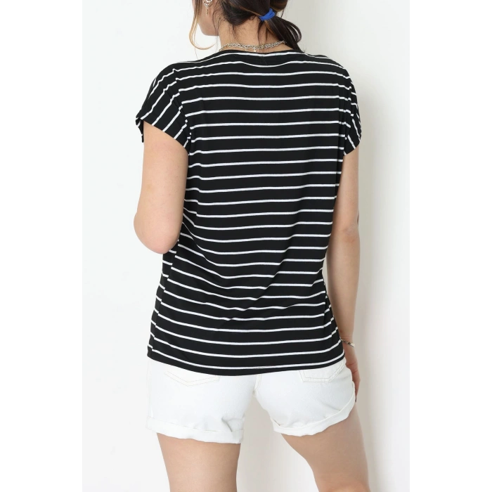 V Yaka Fermuarlı Rejenere Süprem Tişört Siyahbeyaz - 600.1567.