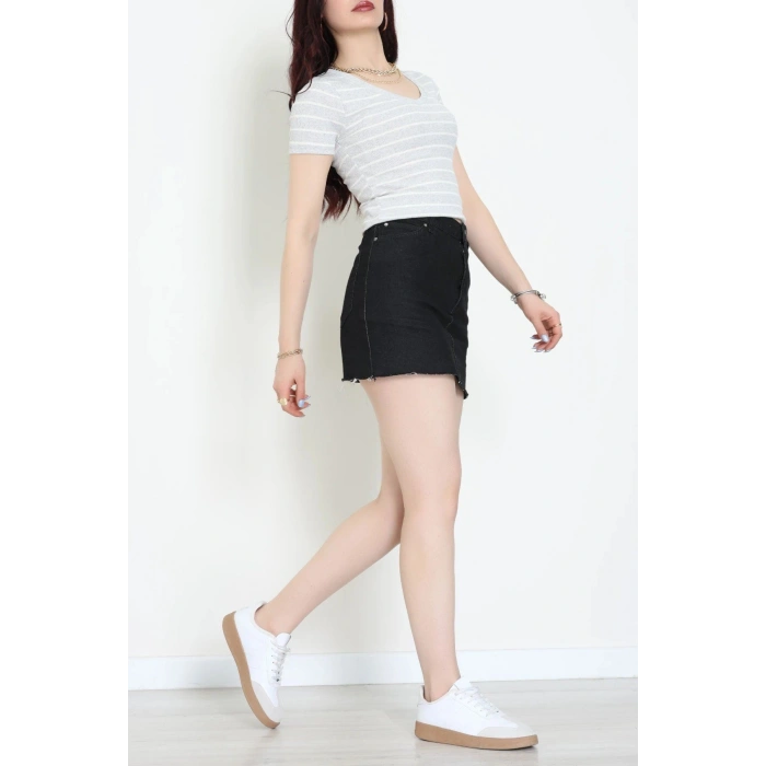 V Yaka Kısa Kol Çizgili Kaşkorse Body Griekru - 70980.1748.