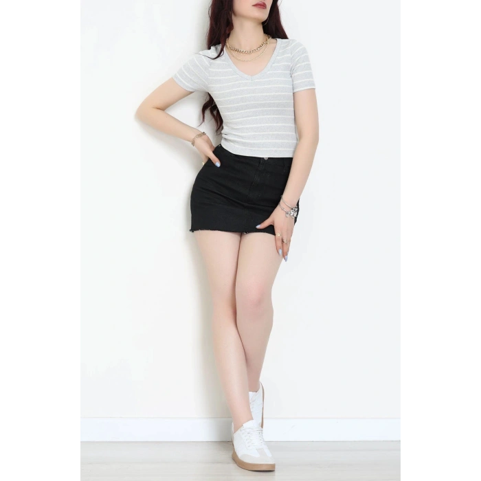 V Yaka Kısa Kol Çizgili Kaşkorse Body Griekru - 70980.1748.