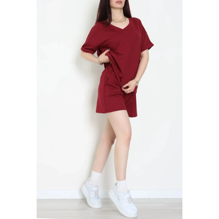 V Yaka Şortlu Takım Bordo - 52212.1567.